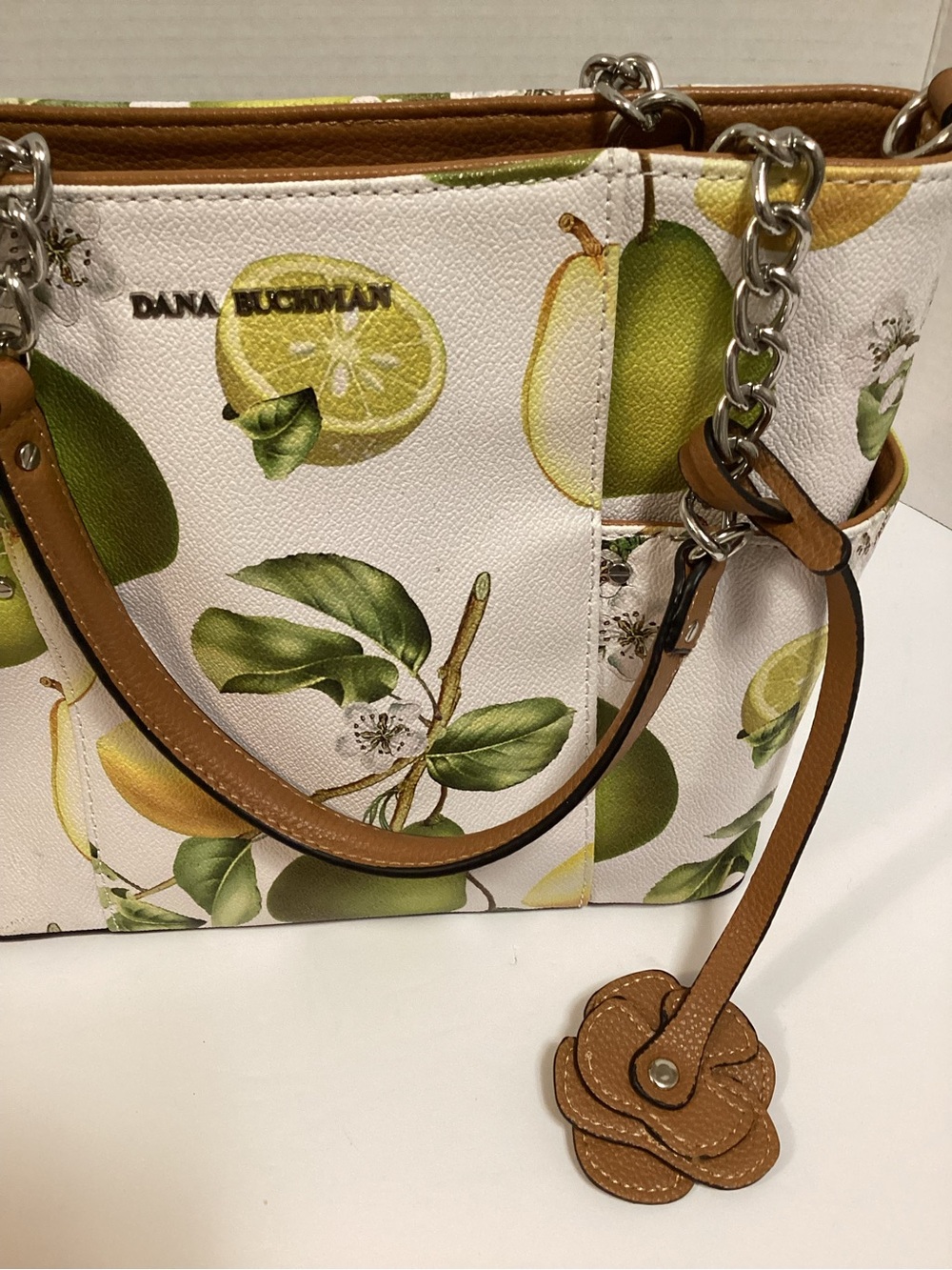Dana Buchman Off-White Shoulder Bag with Green & Yellow Fruit Print - Picture 6 of 16